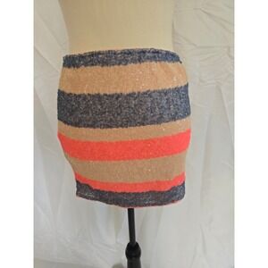 ZINGA Sequin Striped Mini Skirt Coral Navy Tan Size Small